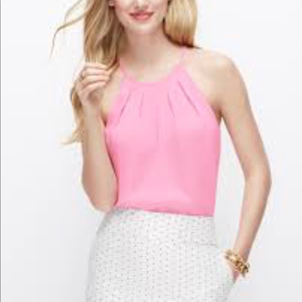 Ann Taylor Pink Pleat Neck Halter